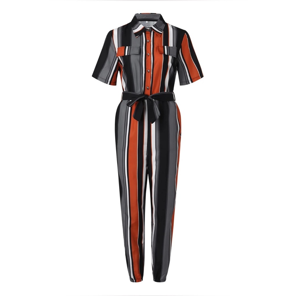 Striped Black and Orange Jumpsuit - Size Small